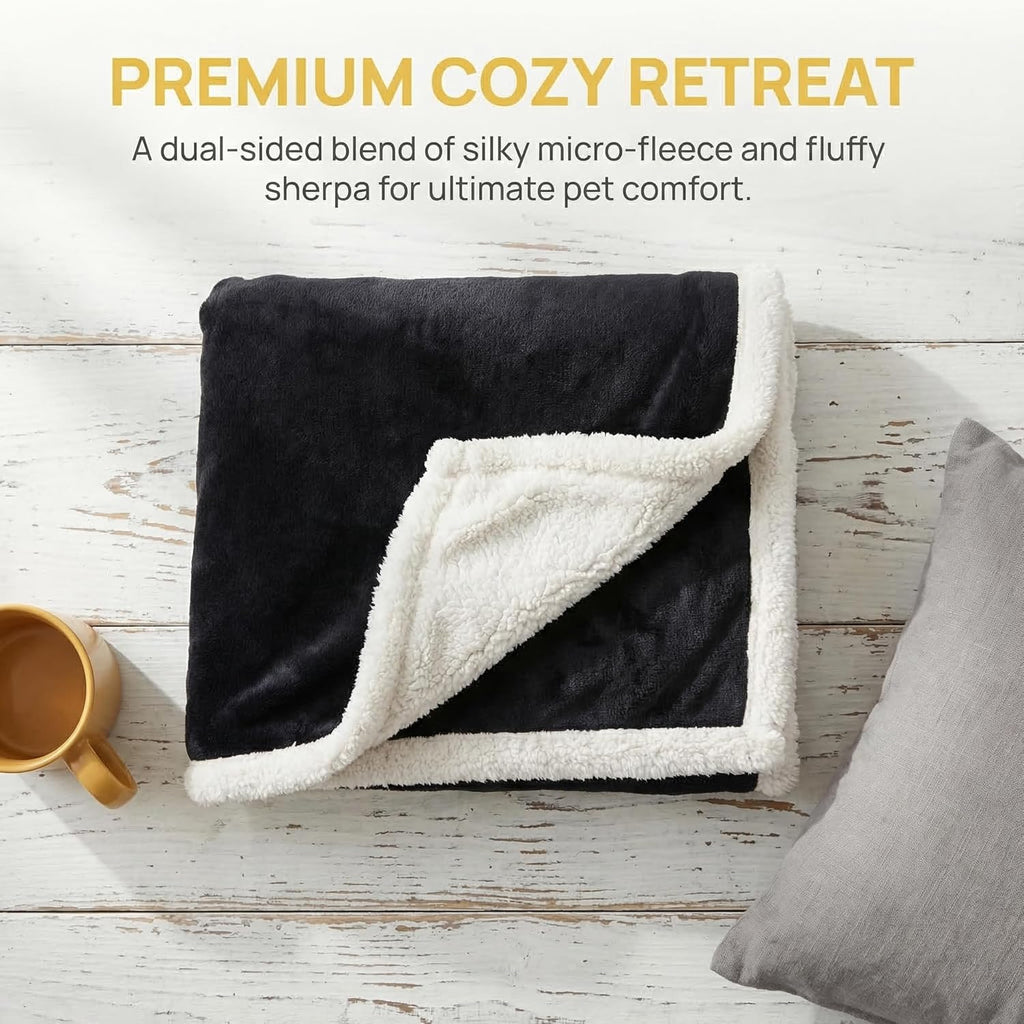 Soft Fluffy Fleece Dog Blanket for Large Dogs – Washable Pet Throw for Couch, Sofa, Dog Bed, Crate & Car Seat, 50" x 60", Black
