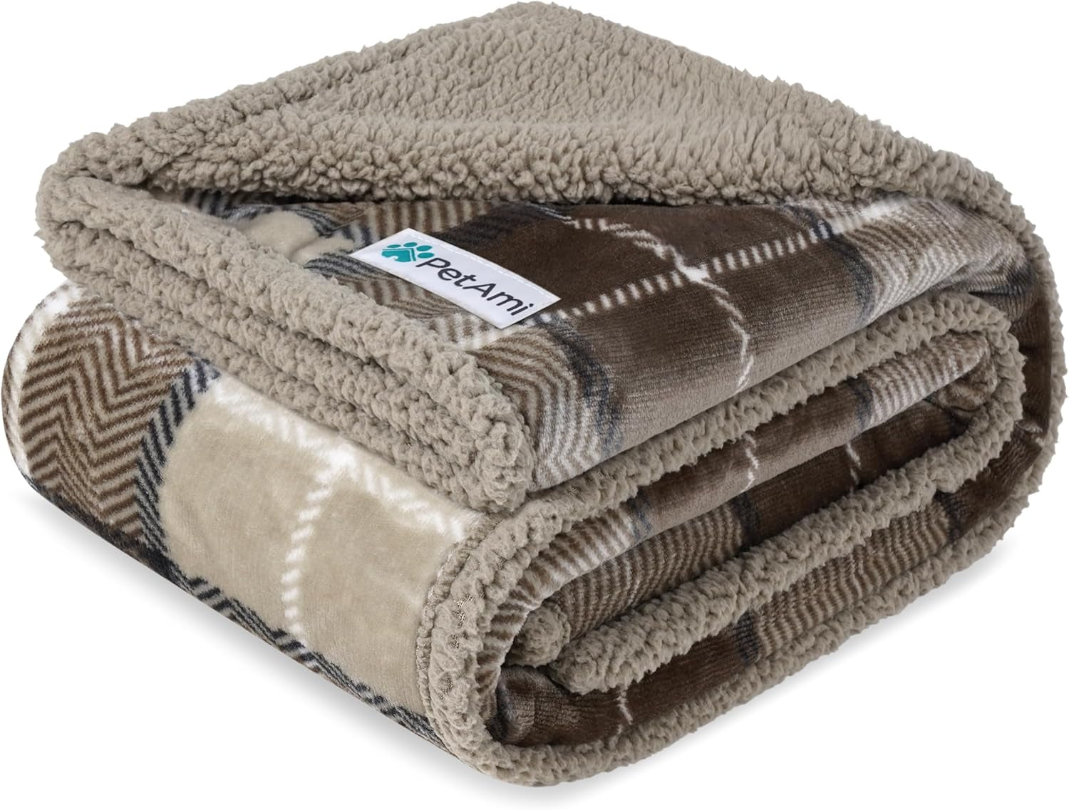 Waterproof Dog Blanket for Large Dogs & Cats – Reversible Cozy Pet Blanket for Couch, Bed, Car & Furniture Protection, 60" x 80", Plaid Taupe