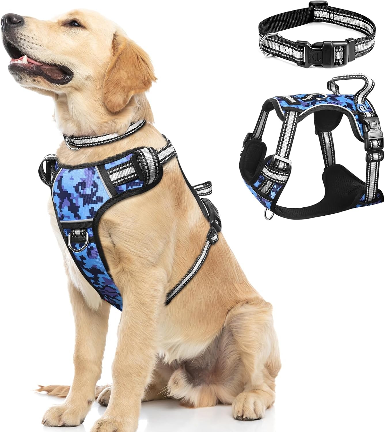 No Pull Dog Harness with Collar – Adjustable Reflective Oxford Vest with Front & Back Leash Clips, Control Handle for Small, Medium & Large Dogs
