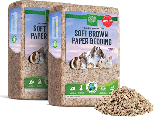 Paper Bedding, Brown, Odor Control, 178 L, 2-Pack | Soft Natural Absorbent Bedding, Odor Control, Made in USA, for Guinea Pigs, Rabbits, Hamsters & Small Pets