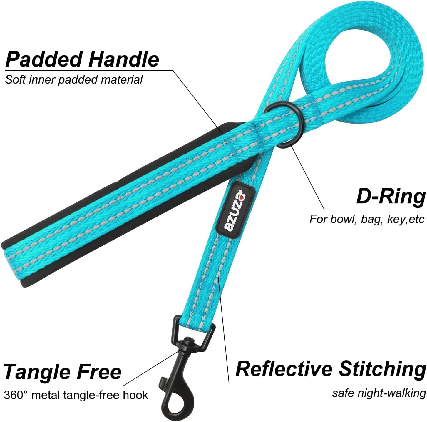Premium Dog Leash & Collar Set – Soft Padded, Reflective with Built-In AirTag Holder for Medium Dogs, Blue