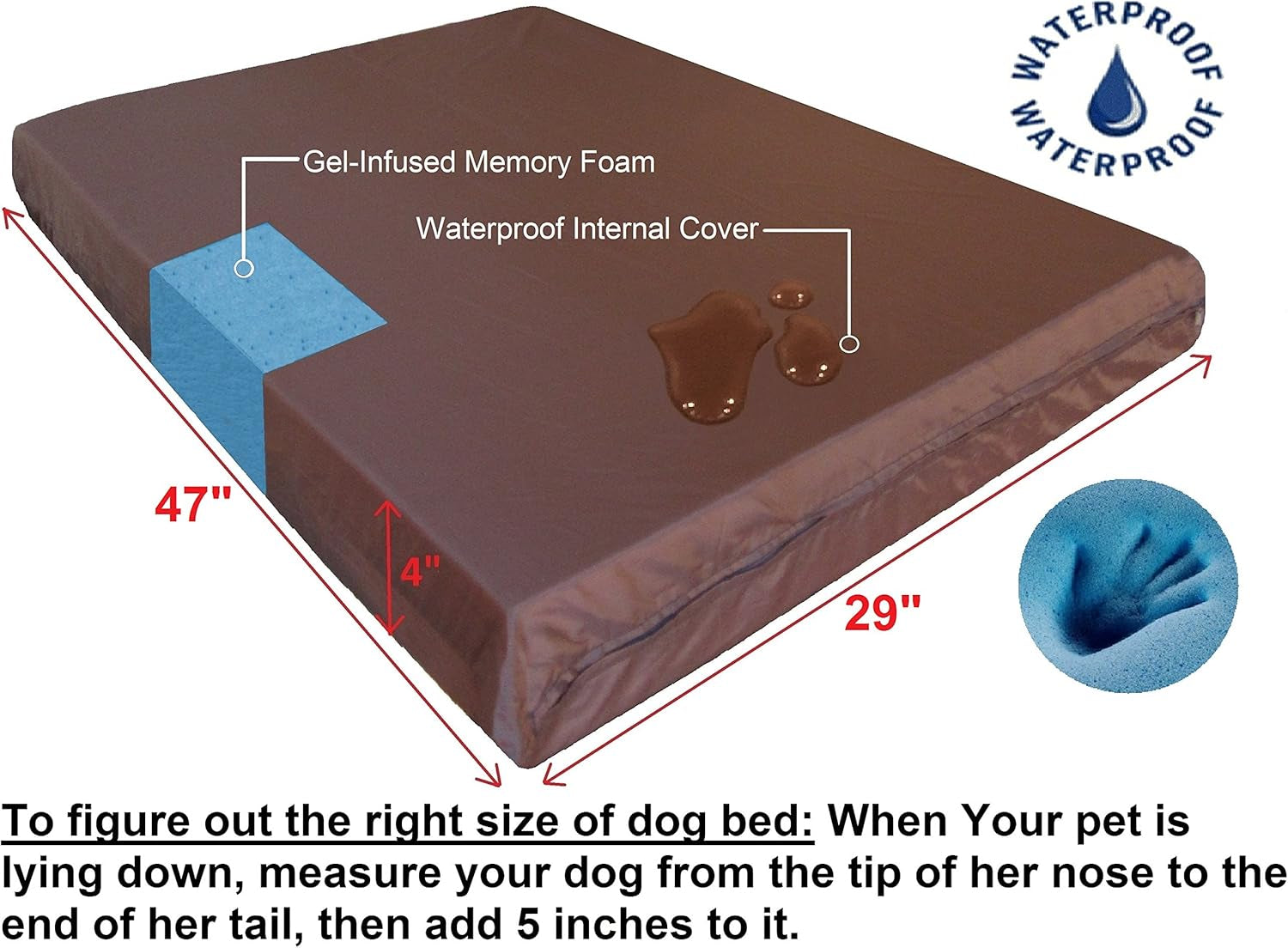 XL Orthopedic Memory Foam Dog Bed – 47" x 29" Supportive Crate Pad with Waterproof Liner & Washable Cover for Medium to Large Dogs