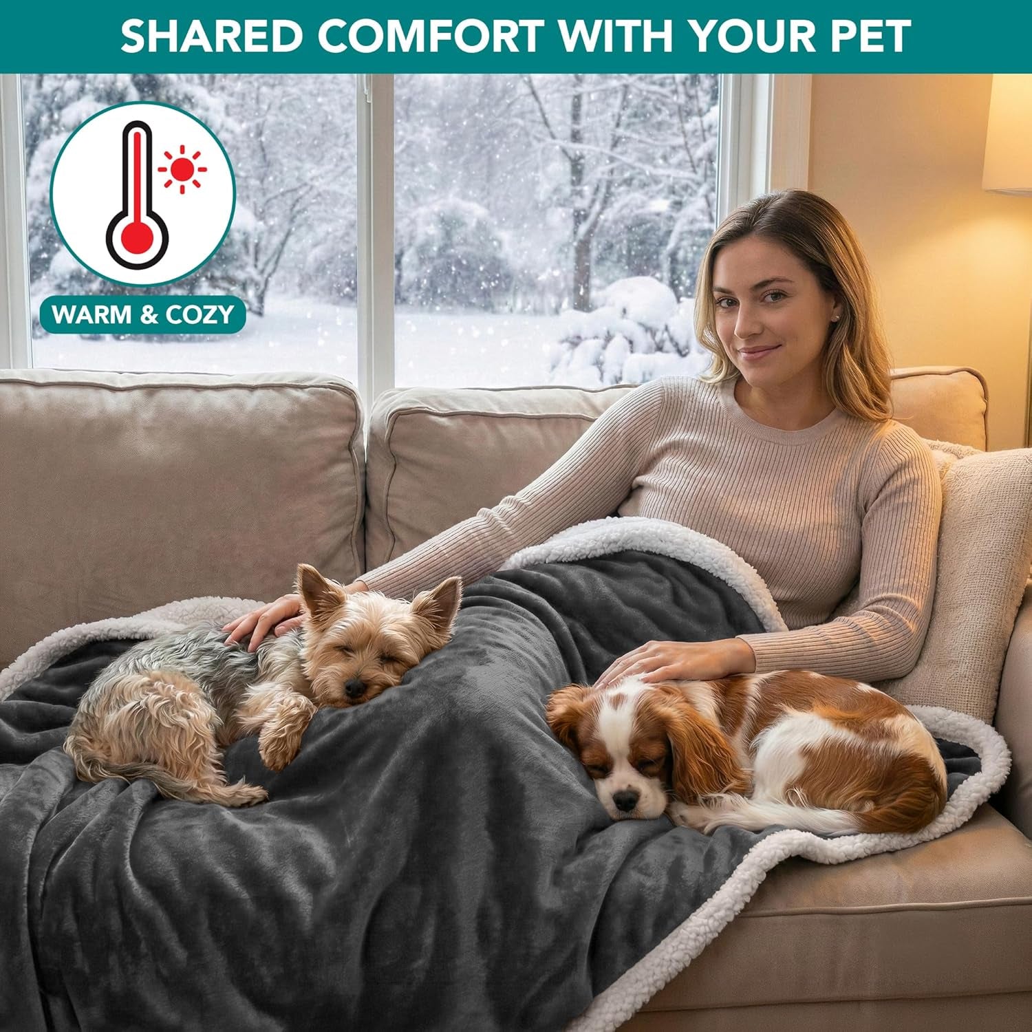 Waterproof Dog Blanket for Small Dogs & Cats – 29" x 40" Reversible Sherpa Fleece Pet Blanket, Pee-Proof Furniture Protector for Couch, Sofa & Kennel, Washable, Charcoal