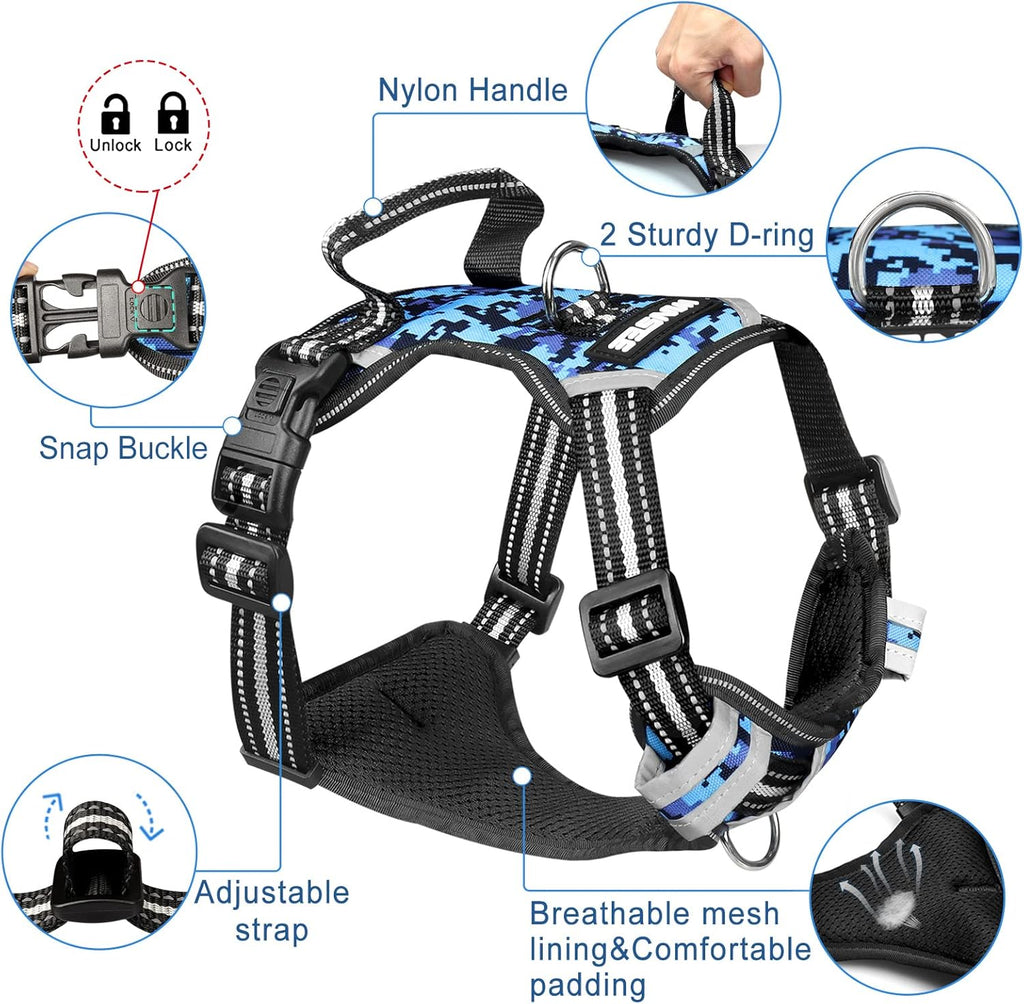No Pull Dog Harness with Collar – Adjustable Reflective Oxford Vest with Front & Back Leash Clips, Control Handle for Small, Medium & Large Dogs